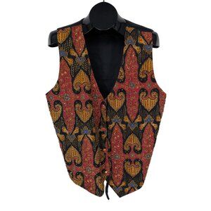 Vintage Zell Ucci Button Up Vest Adult One Size Beaded Ethnic Print Art Tapestry